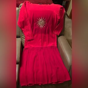 Johnny Was Red Cotton T-Shirt Dress:Size L